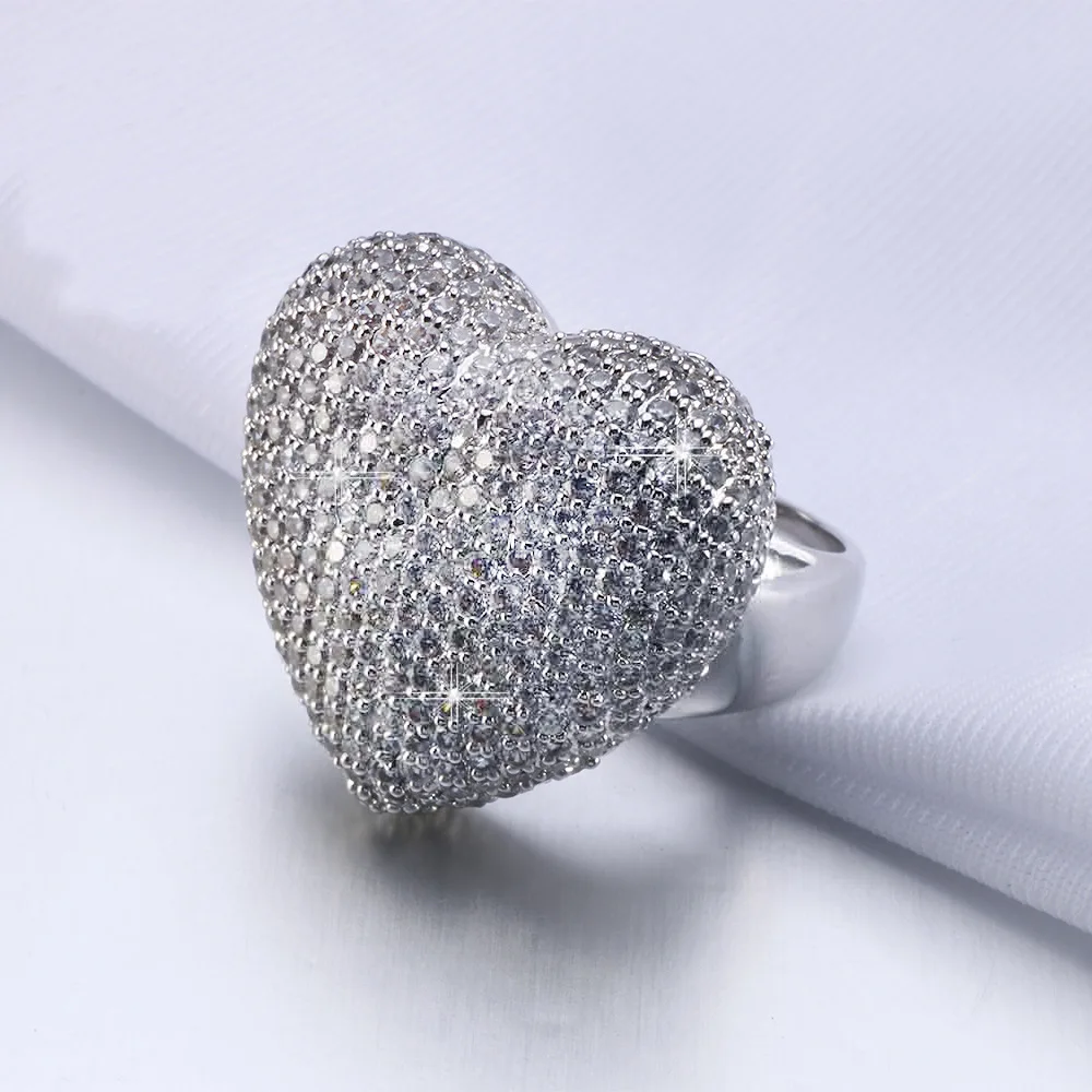 BOCAI  New fashion Jewelry  S925 Silver Zircon Jewelry Heart - shaped Series Of Female Women\'s  Ring