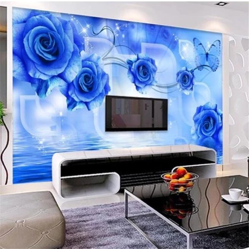 wellyu  Custom wallpaper   papel de parede 3d  Blue enchantress rose reflection 3D TV background wall  papel mural  behang