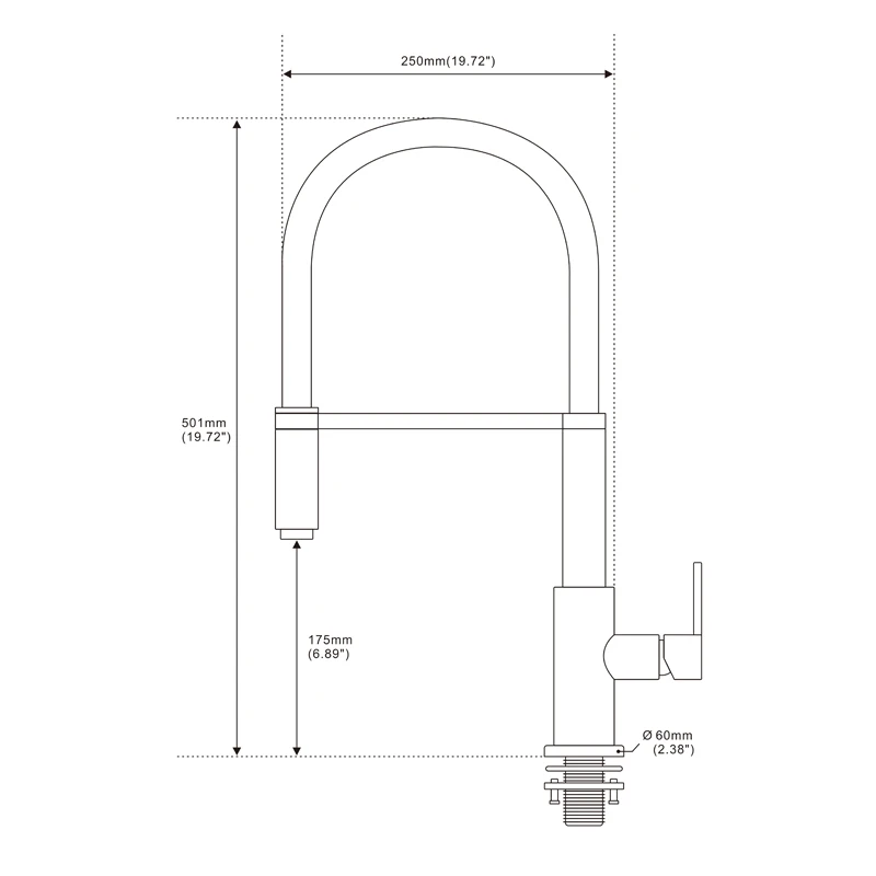 Imagem -06 - Torneira de Pia com Misturador de Cozinha Preto Fosco com Cabeça de Pulverização Arco Alto Único Furo Handle Pull Down Pulverizador