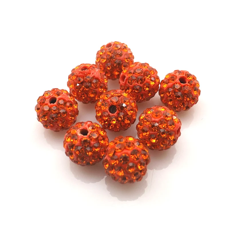 

100pcs/lot 10mm Orange Color Rhinestone Loose Beads 6 Rows Pave Disco Ball For Jewelry Making