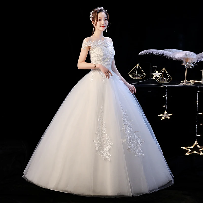 Wedding Dress New Bride Lace Up Dresses Ball Gowns Embroidery Female Boat Neck Luxury Wedding dresses