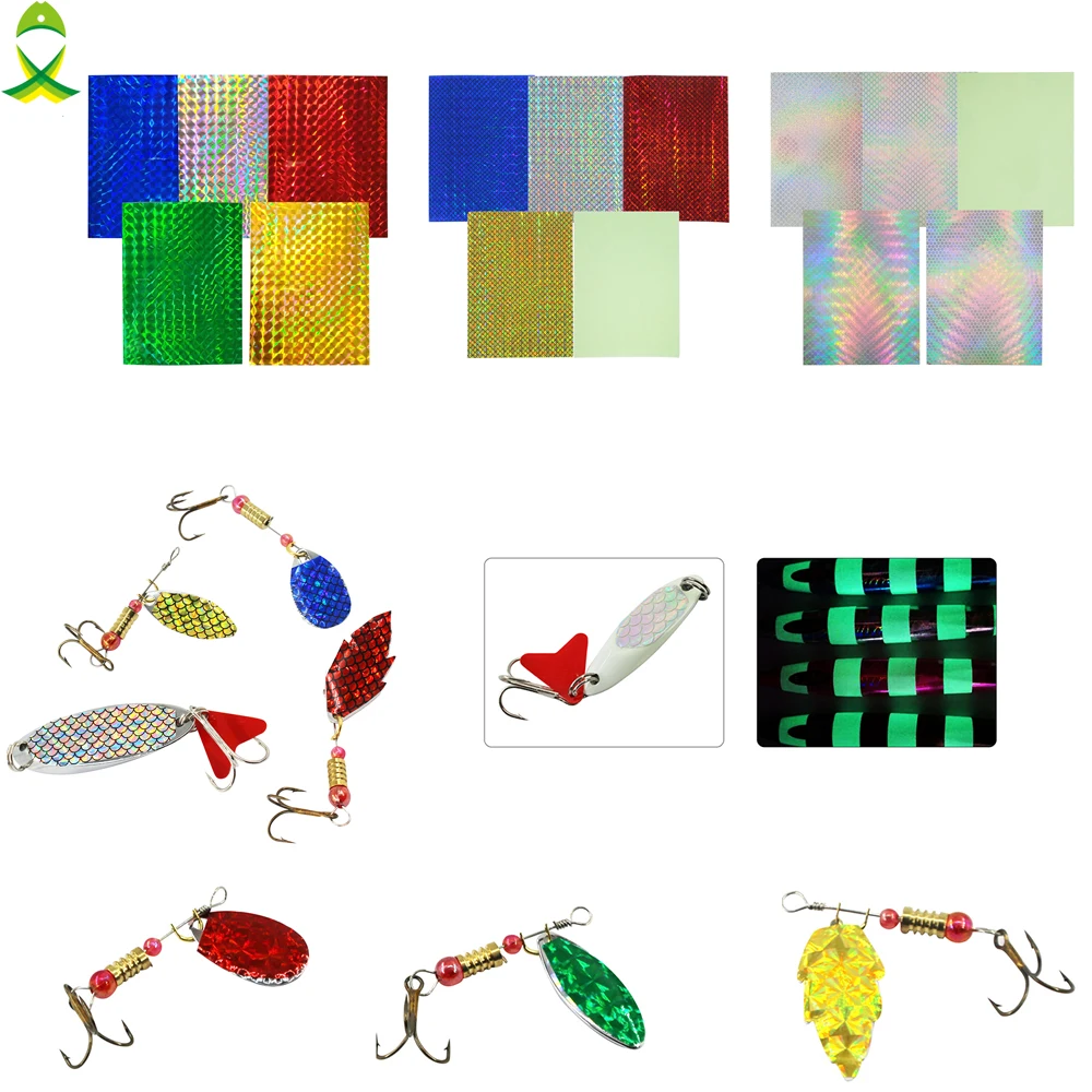

JSM 5 шт./лот голографические цветные лазерные 3d наклейки, приманка для металлических жестких насадок, стикеры, приманка и внутренняя Рыболовная Снасть