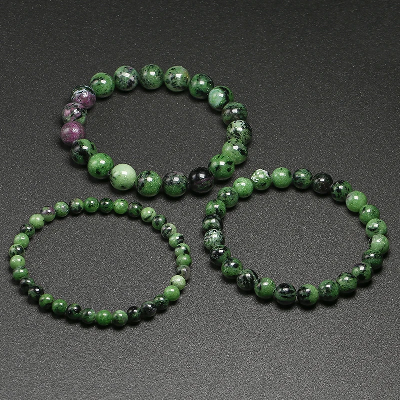 Genuine Natural Green Anyolite  Rubys Zoisite Stone Stretchy 6 8 10mm Round Beads Bracelet Women Men Jewelry