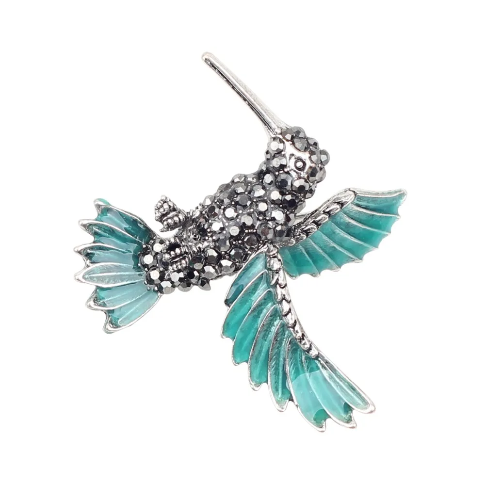 Bonsny Enamel Alloy Hummingbird Hummer Brooch Rhinestone Pin For Women Clothes Scarf Decoration Jewelry Ladies Accessories Bulk