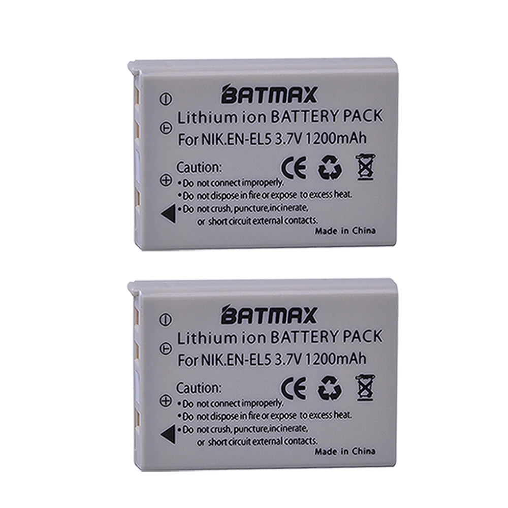 2Pcs 3.7V 1200mAh EN-EL5 EN EL5 ENEL5 Battery + LCD USB Charger for NIKON Coolpix P530 P520 P510 P100 P500 P5100 P5000 P6000