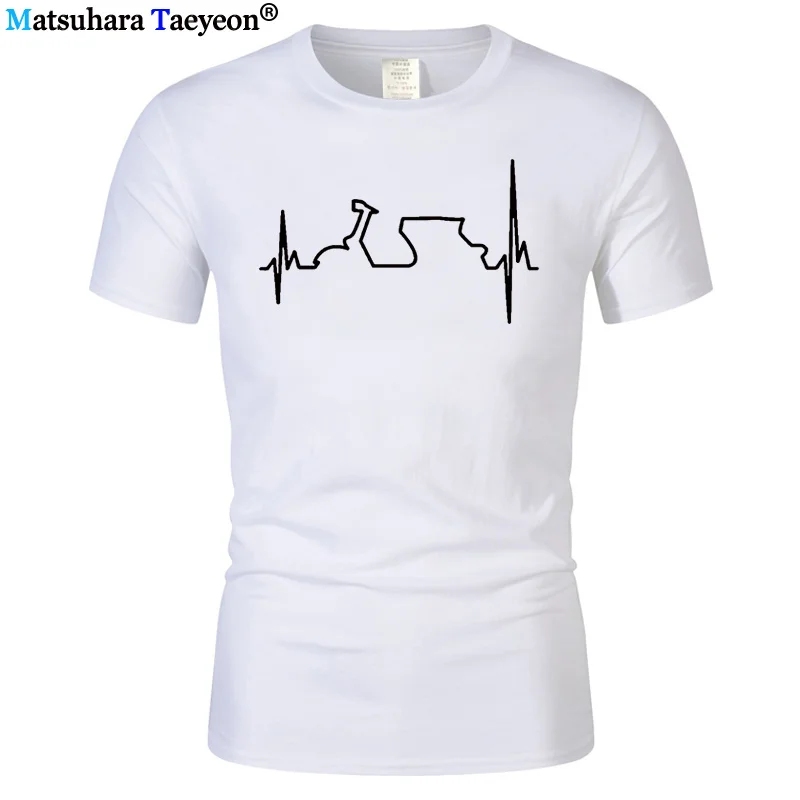 Men's Tshirt Cotton T Shirt Funny Vespa Heartbeat T-shirts Men Harajuku Shirt Hip Hop Tees Tops Harajuku Streetwear Fitness T219