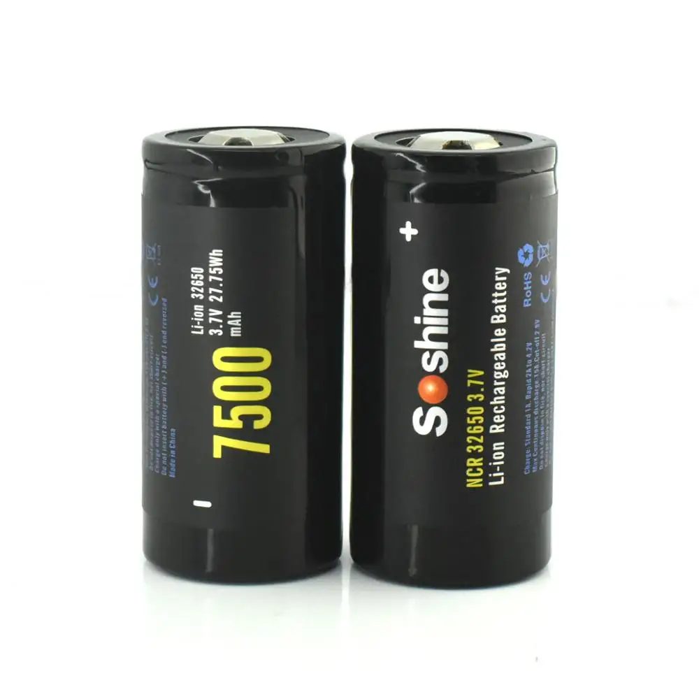 Soshine 32650 3.7V 7500mAh Rechargeable Li-ion Battery 25A with PCB Protected Board