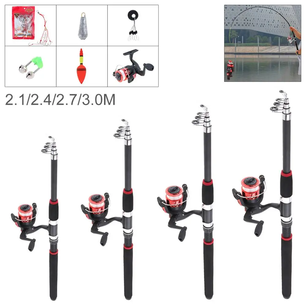 2.1m 2.4m 2.7m 3m Fishing Rod Reel Line Combo Full Kits Spinning Reel Pole Set with Carp Fishing Lures Fishing Float Hooks Beads