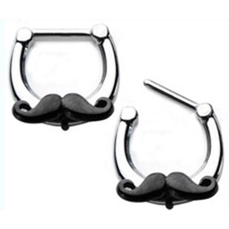 1 Piece Unique Black Mustache Hoop Nose Ring Stud clicker 16G Piercing Septum Clickers Nose Stud Rings Body Piercing Jewelry