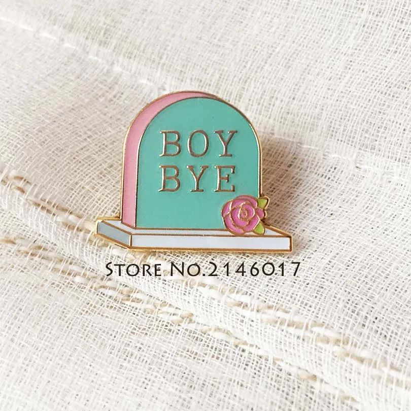 

BOY BYE Lapel Pin Feminism Women's Rights Pins Badge Grave Tomb Enamel Brooch Feminist Funny Gift 90s Fashion Gravestone Creepy