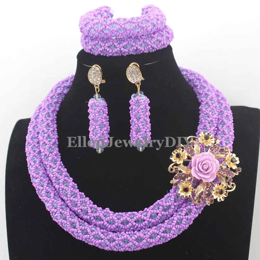 

Fashion Lavender Crystal Nigerian Wedding beads African Beads Jewelry Set Bridesmaid Necklace Set Free Shipping W13314