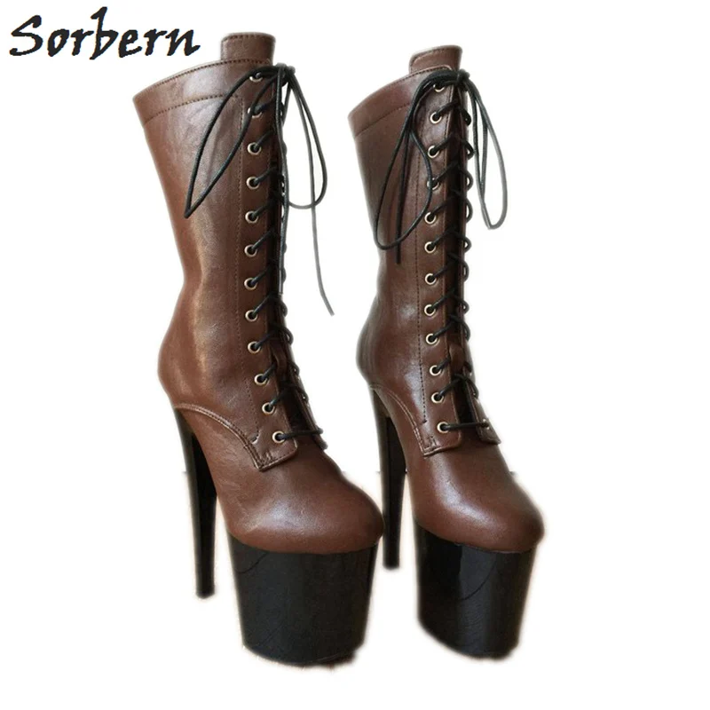 Sorbern Coffee Matte Mid Calf Women Boots Custom Wide Calf Ladies Boot Role Cosplay Shoe Show Boots Art Performance Shoes Unisex