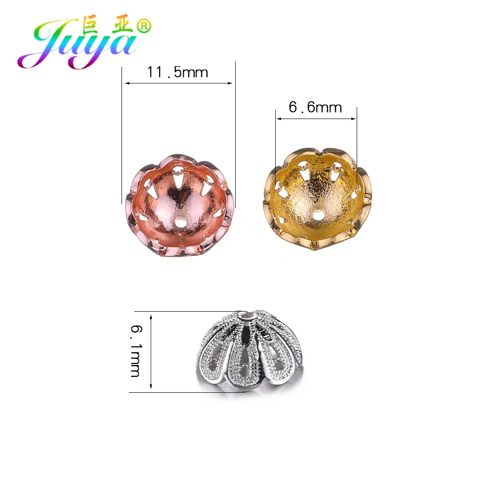 Juya DIY Gold Silver Plate Copper Flower Oval Bead Caps Accessories For Handmade Pearls Natural Stones Earrings Necklaces Making