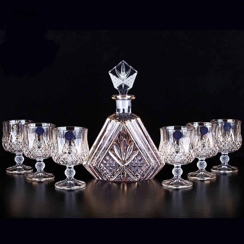 Crystal Glass Cup for Whiskey and Brandy Wine, High Capacity, Bar, Hotel Party, Home Drinking Ware, Various Styles, 7 PCs/Set