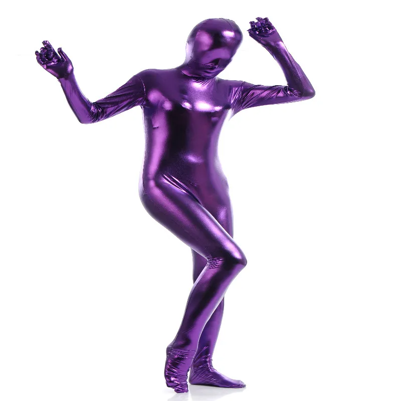 Gesikai Unisex Shiny Metallic Zentai Suits Lady's Adult Shiny Full Bodysuit Shiny zentai Bodysuit Halloween Costumes