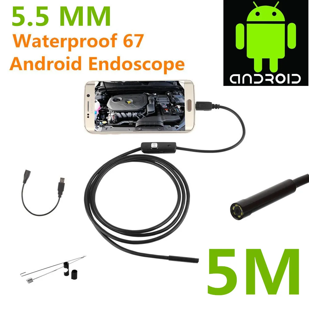 

Android USB Endoscope 6 LED 5.5mm Lens Waterproof Inspection Borescope Tube Camera with 5M Cable