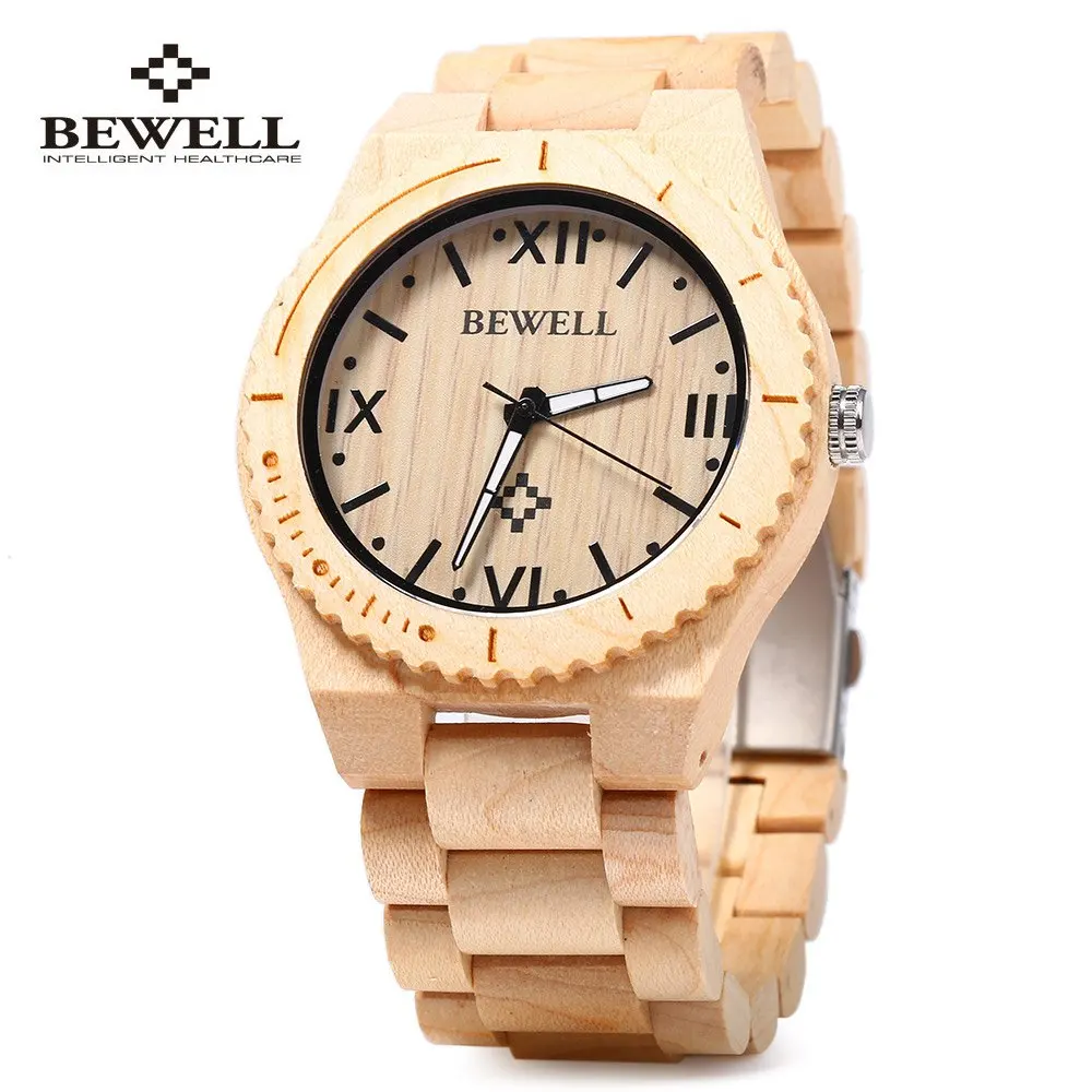 Bewell ZS - W065A Wood Men Quartz Watch Roman Numeral Scales Waterproof Wooden Man watches Brand Luxury relogio masculino