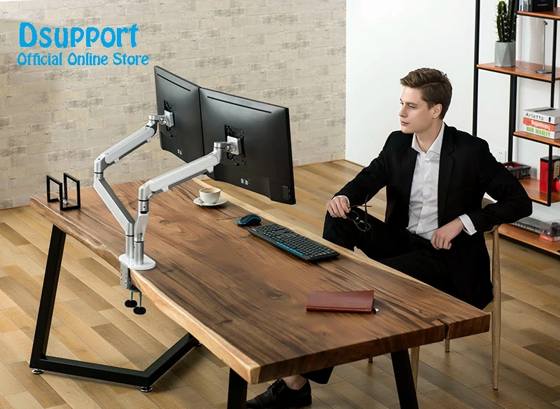 Dual Arm Monitor Mount Desk Stand,Fully Adjustable Aluminum Monitor Holder Gas Spring Monitor TV Mounting for 17-32'' OZ-2