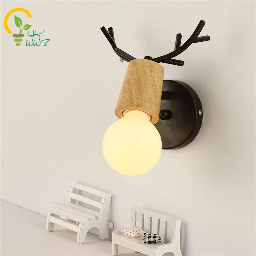 Creative Deer Led Wall Lamp For Living Room Modern Wood Wall Lights White Black Bedside Lights Wall Sconces for Home Lighting