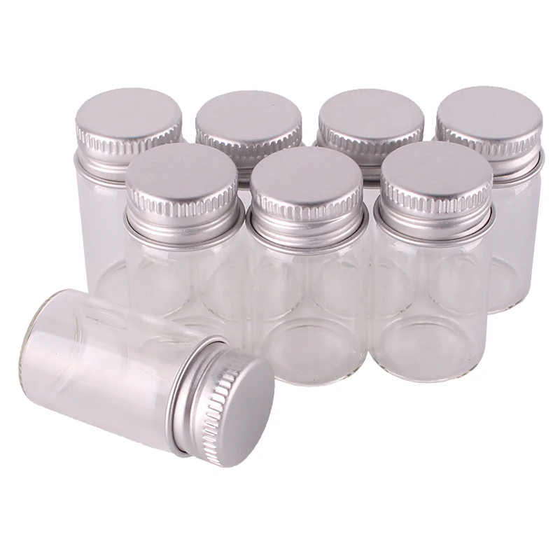 100pcs Size 22*40mm 7ml Transparent Glass Perfume Spice Bottles Tiny Jars Vials With Silver Screw Cap DIY Craft