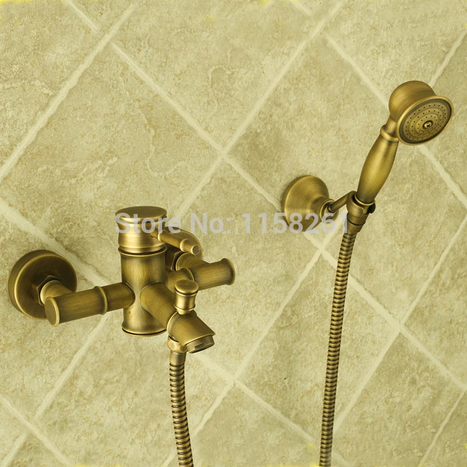 Imagem -03 - Vidric Banheira Torneiras de Bambu Torneira do Chuveiro Misturadora Bronze Antigo Conjunto Torneira do Chuveiro Banheira Torneira Bat