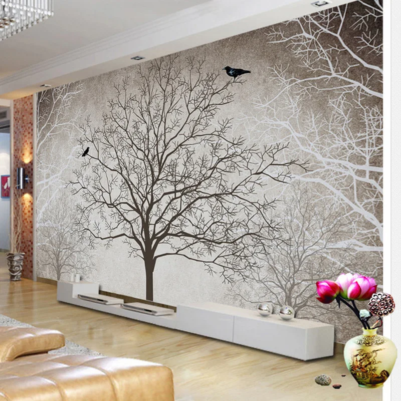 Retro Astratta Rami di Albero Uccello Grandi Murales Personalizzato 3D Foto Carta Da Parati Divano del Soggiorno TV Sfondo Decorazione Della Parete