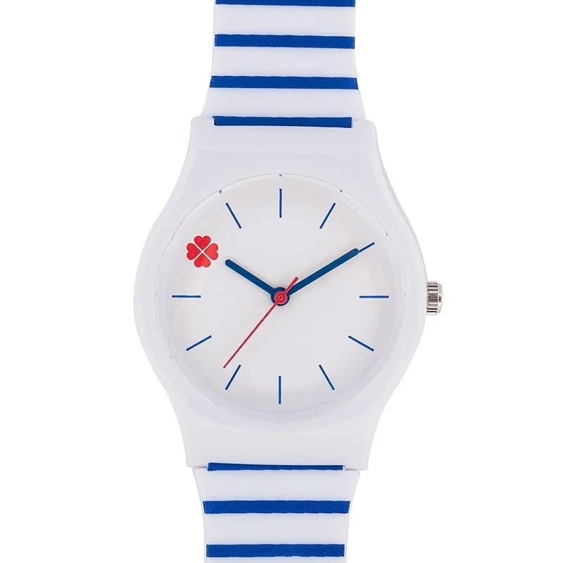 High Quality Blue Striped Strap Dial Kids Children's Boy Girls Silicone Quartz Wristwatch