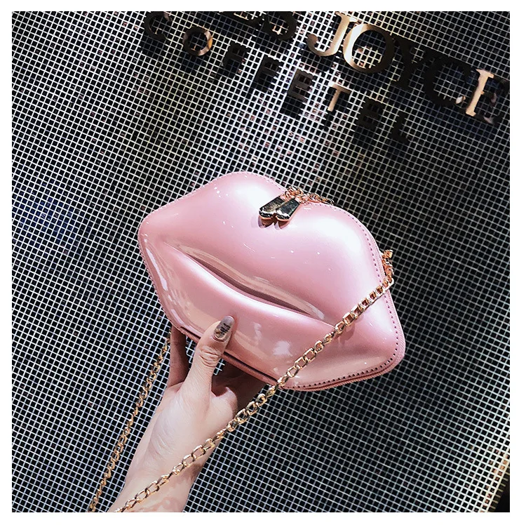 New PU Leather Sexy Red Lips Clutch Bag Women Evening Bags Small Chain Purse Handbags Bride Bridesmaid Wedding Party Bag