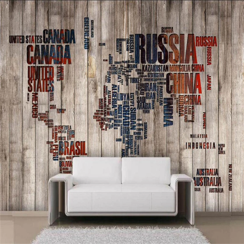 beibehang Wallpaper Mural Wall Sticker Retro Make Old Letter Map TV Background Wall papel de parede wallpaper for walls 3 d