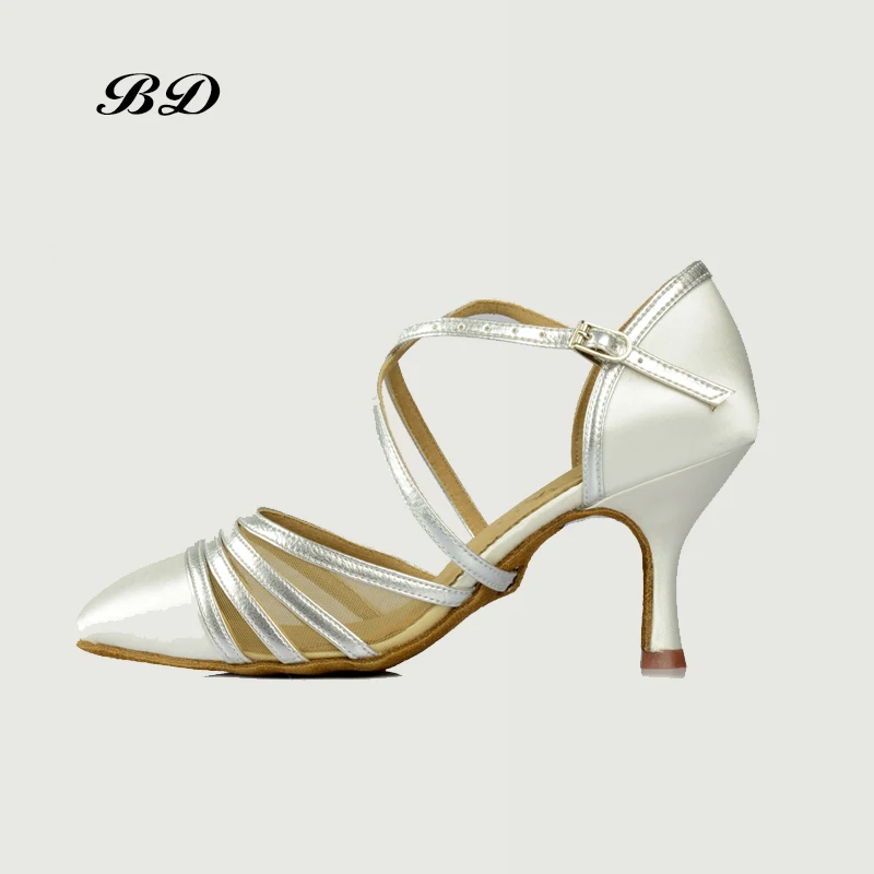 2018 NEW Top Dance Shoes Ballroom Women Latin Shoes BD 166 Jazz Modern  Tango Waltz White Satin SALSA Adult SHOE GIRL High heels