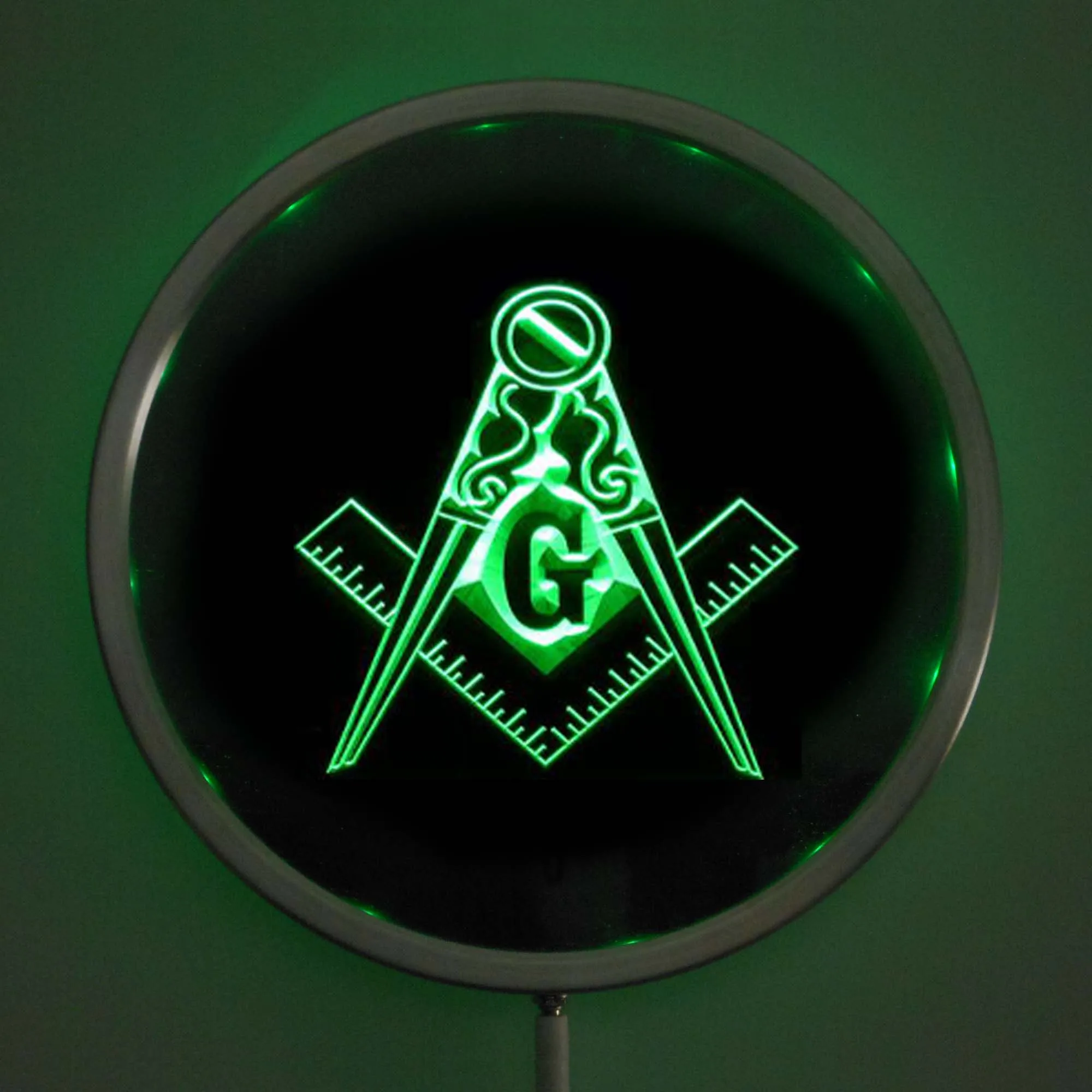 rs-0710 Masonic Mason Freemason Emblem LED Neon Round Signs 25cm/ 10 Inch - Bar Sign with RGB Multi-Color Remote Wireless