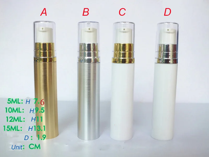 

wholesale 5ML white mouth airless pump lotion vacuum bottle wieth white silver or gold collar and clean lid for serum lotion