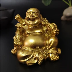Golden Sitting Feng Shui Maitreya Laughing Buddha Statue Sculpture Figurines Ornaments Garden Home Decoration Buddha Statues