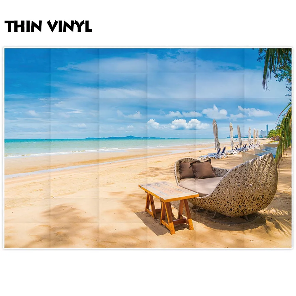 Allenjoy ฤดูร้อนพื้นหลังสำหรับ Photo Blue Sky Beach Sea เก้าอี้วันหยุดธรรมชาติฉากหลังการถ่ายภาพ Photobooth photocall