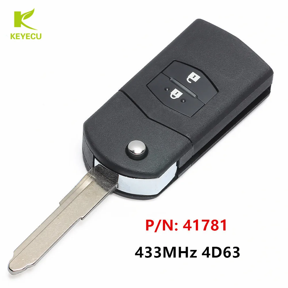 KEYECU New Upgraded Flip Remote Car Key Fob 2 Button 433MHz 4D63 for Mazda 3 BK Series 2006-2009, BT50 2006-2016 Visteon 41781