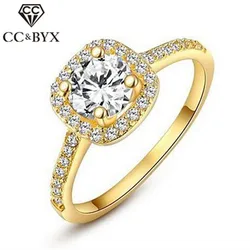 CC Jewelry Fashion Rings For Women Jewelry Luxury Gold Color Square Stone Anneau Engagement Bijoux Bridal Wedding CC627