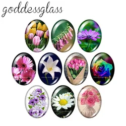 Beauty Flowers daisy lily Rose 13x18mm/18x25mm/30x40mm Oval photo glass cabochon demo flat back Making findings TB0007