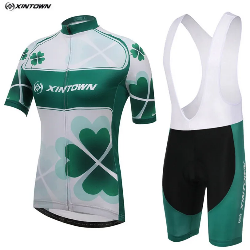 

XINTOWN Women Green Cycling Jersey Bib Shorts Sets Pro Bike clothing Suits White Team bicycle mtb Top bottom