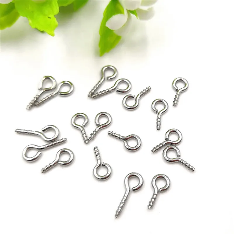 100PCS/lot Stainless Steel Threaded Screw Eye Connector For Jewelly DIY Making Screw Eye Connector Accessories