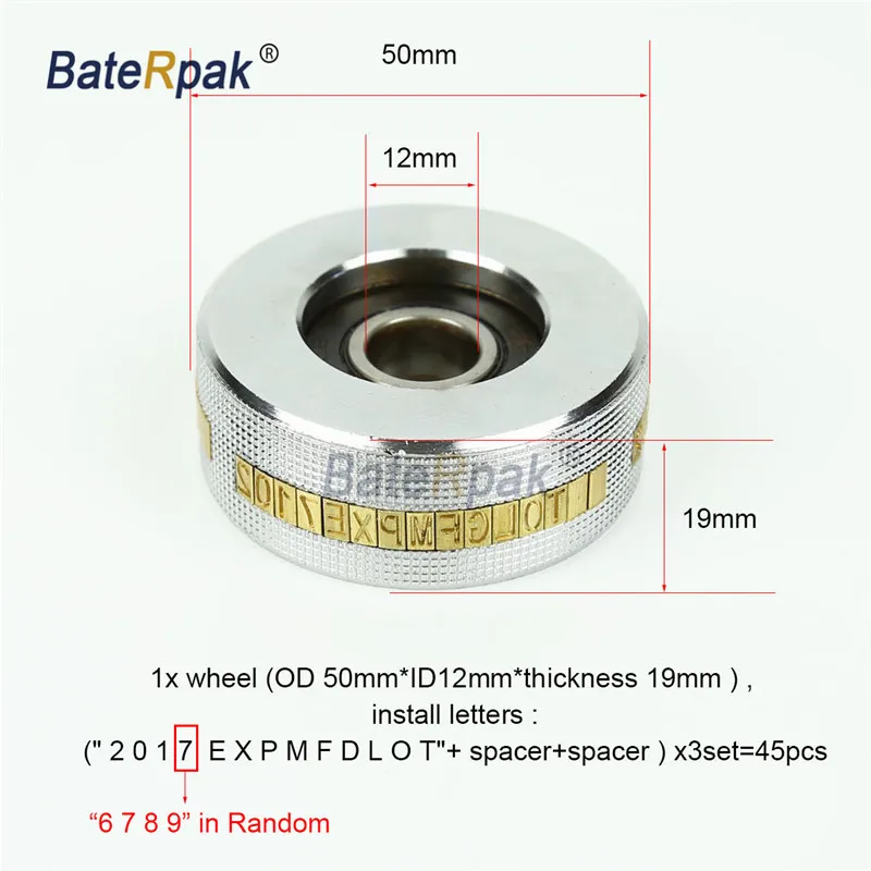 BateRpak Convex/Concave 3x5x9mm brass letters kit for FR900/FR770/FR700/FR800 Continous band sealing machine character wheel box