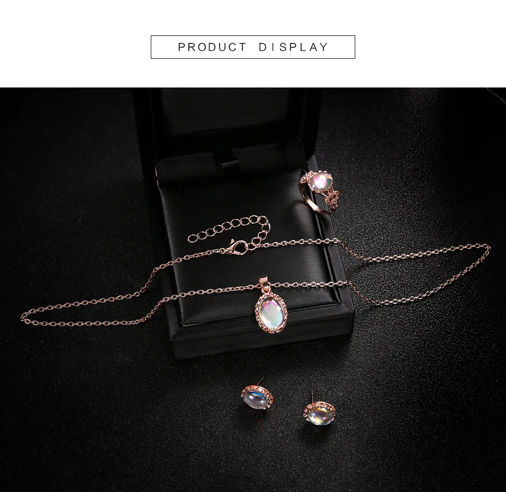 Opal Jewelry Sets For Woman Pendant Necklaces Choker Water Drop Earrings & Ring Gold Color Bohemia Wedding Jewelry Gifts