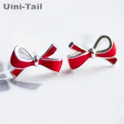Uini-Tail hot new 925 Tibetan silver sweet girl red bow earrings Korean fashion tide flow trend girl gift high quality ED086