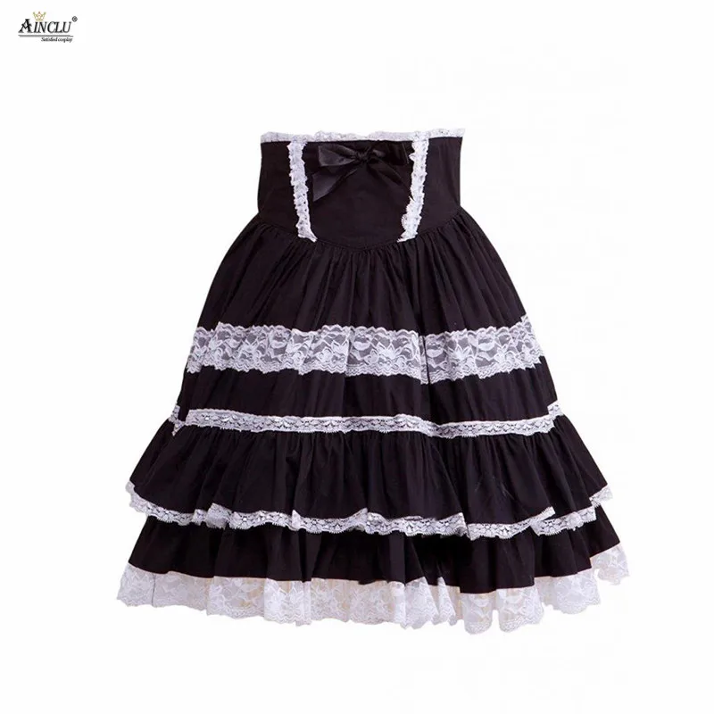 Ainclu Cemavin – jupe lolita en coton noir et blanc, jupe gothique en dentelle pour femmes et filles, au-dessus du genou/rendu et vêtements extérieurs