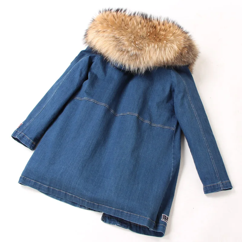 MAOMAOKONG Women Winter Denim jacket Fashion Cowboys Natural Real Fox Fur Collar Coat Jean Jacket Parkas