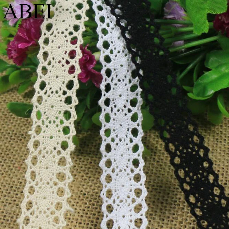 20yards/lot White Cotton Lace Trims Embroidered Beige Black Natural Cotton lace Fabric Material Scrapbooking Wedding Decors DIY