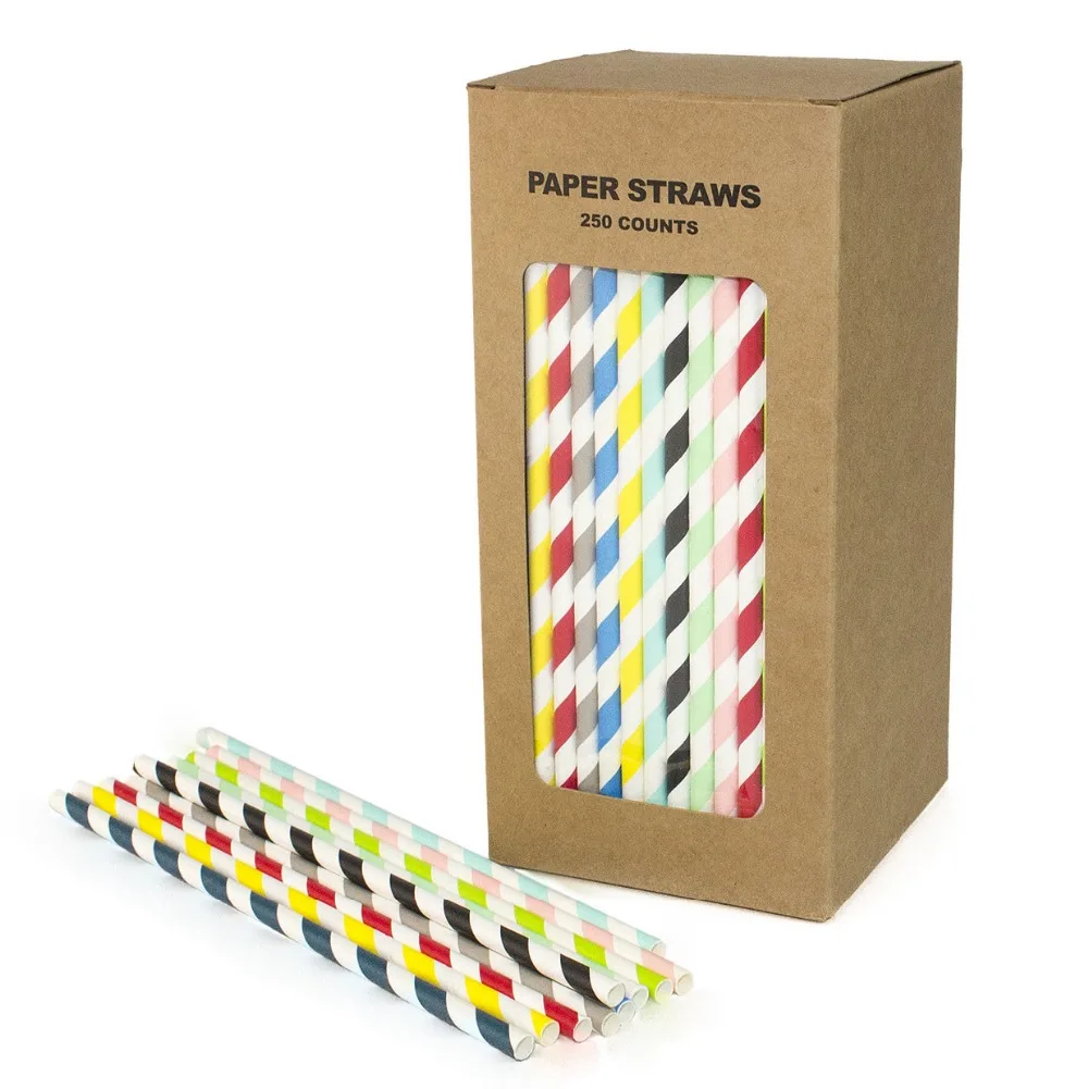 250 Pcs/box Striped Paper Straws-Stripe Pink Red Black Blue Grey Yellow Mint Navy Party Drinking Restaurant Juice Coffee Soda