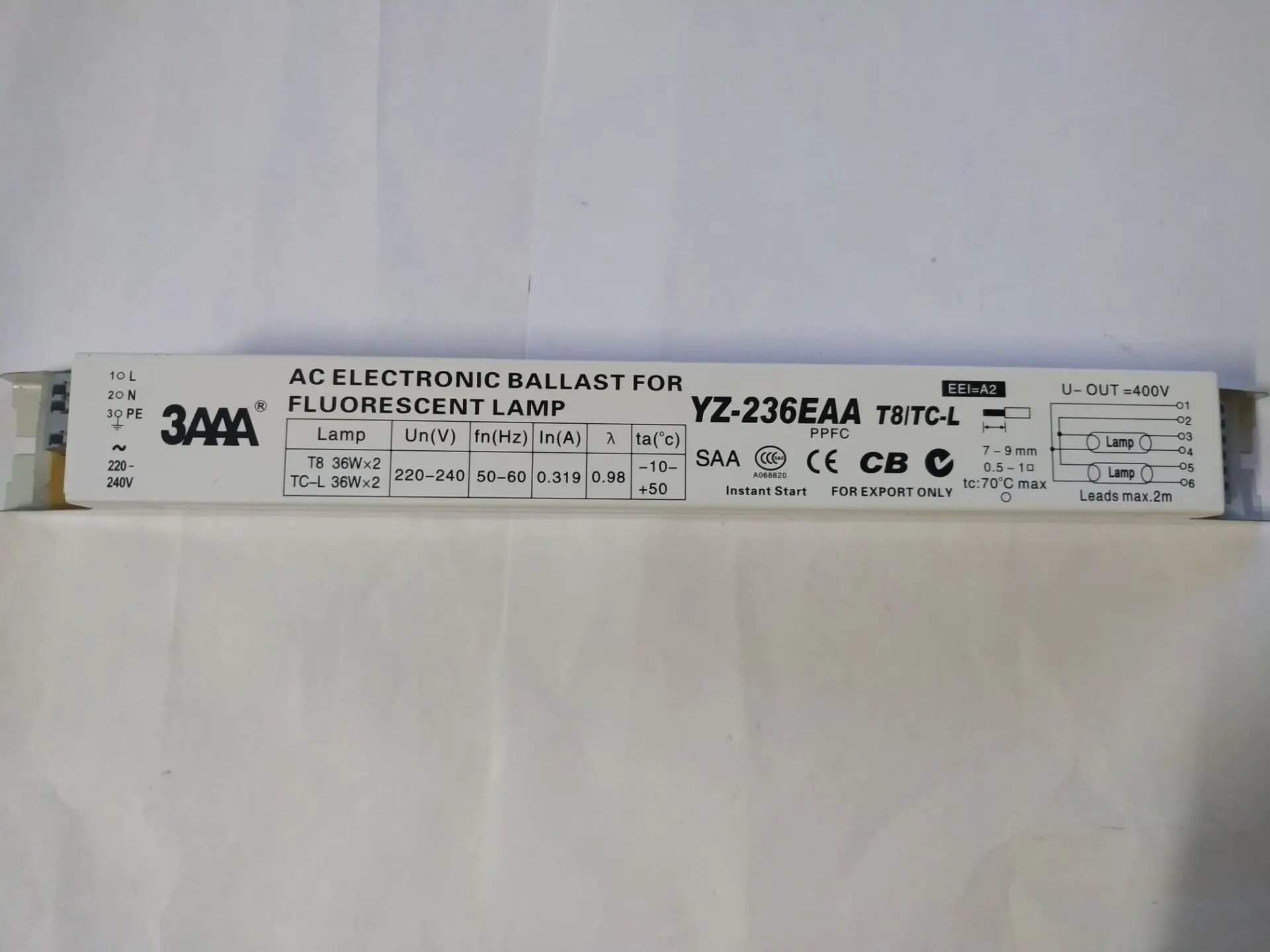 

3AAA electronic ballast YZ-236EAA T8/TC-L 36W ballast 2X36W one to two rectifier