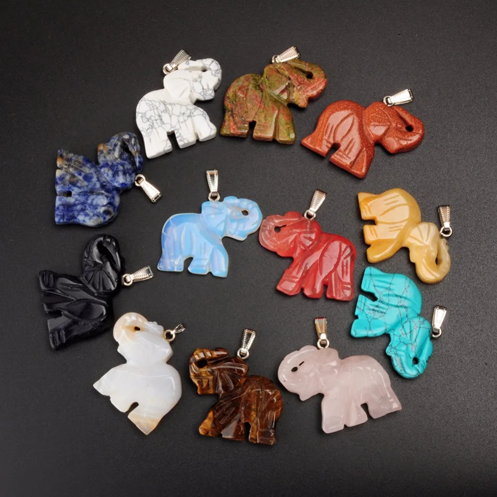 6 Pieces Mix Style 32*45mm Elephant Statue Crafts Natural Stone Carved Figurine Chakra Carving Stones Charms Finding Pendants