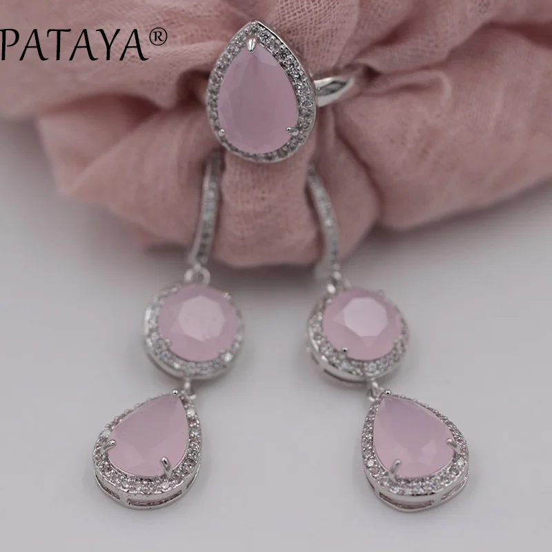 PATAYA Wedding Jewelry Set Brides Red Natural Ring Long Earrings Romantic Engagement Wedding True White Gold Color Jewelry Sets