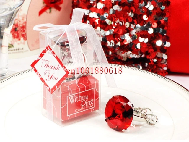 

Fedex DHL Free Shipping Wholesale Ring Diamond Keychain White Key Chain Wedding Favors and gifts,100pcs/lot